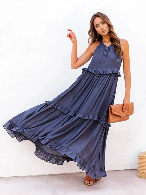 'Galatea' Ruffled Sleeveless Maxi Dress - Celes Fashion